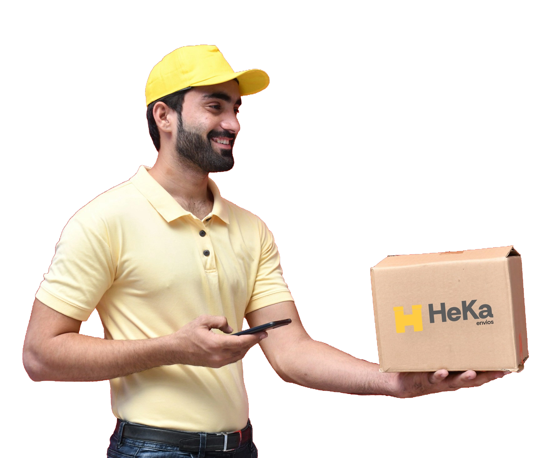Repartidor de HEKA Entrega entregando un paquete